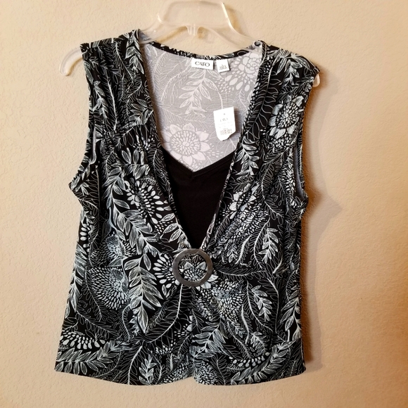 Cato Tops - Cato Women's New Black w/ Green Floral Print Sleeveless Top Size Large NWT